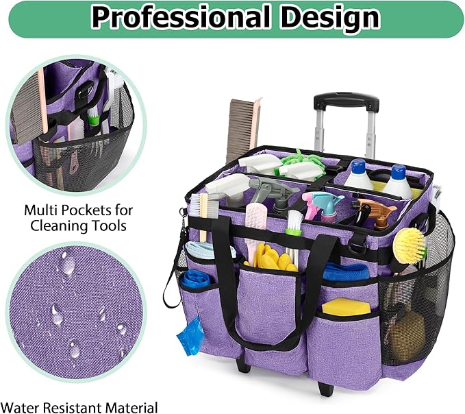 LoDrid Rolling Cleaning Bag with Detachable Trolley (Purple – Patent Design)