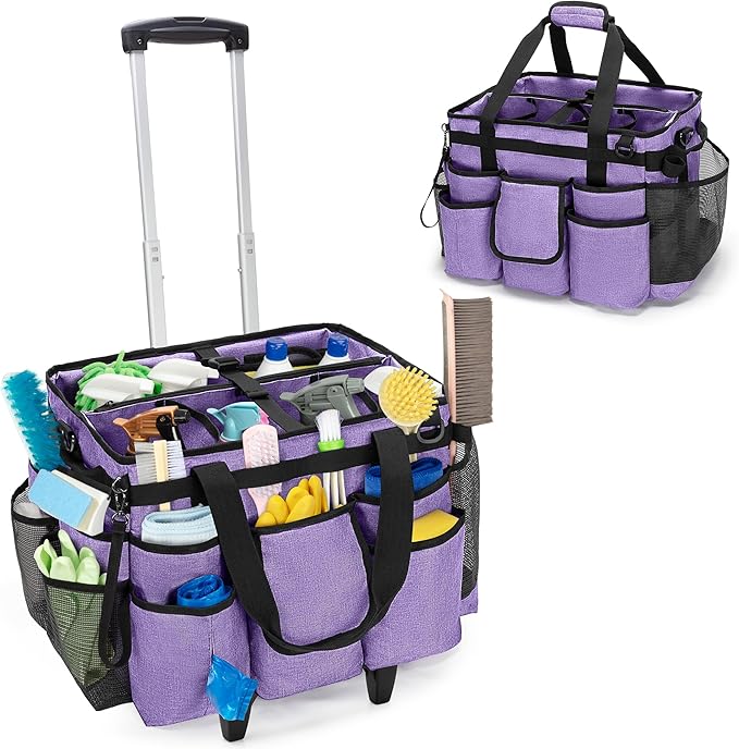 LoDrid Rolling Cleaning Bag with Detachable Trolley (Purple – Patent Design)